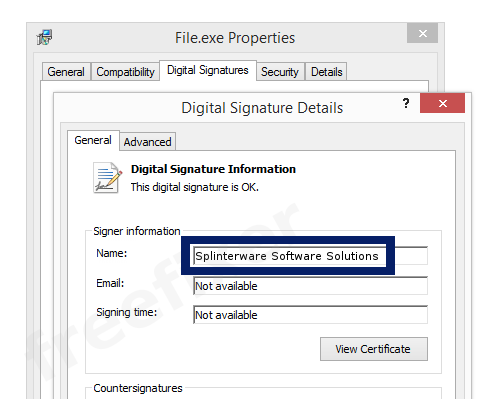 Screenshot of the Splinterware Software Solutions certificate